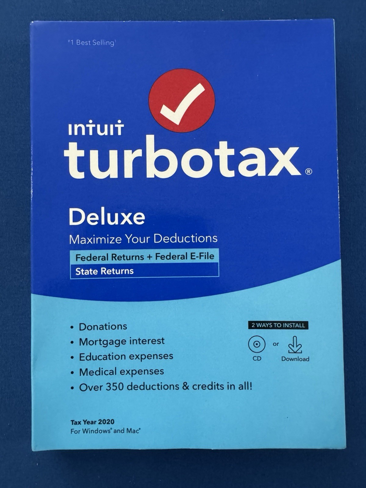 Intuit TurboTax Deluxe 2020 Tax Prep CD for Windows 8+ & Mac OS X 10.14+, 1 PC
