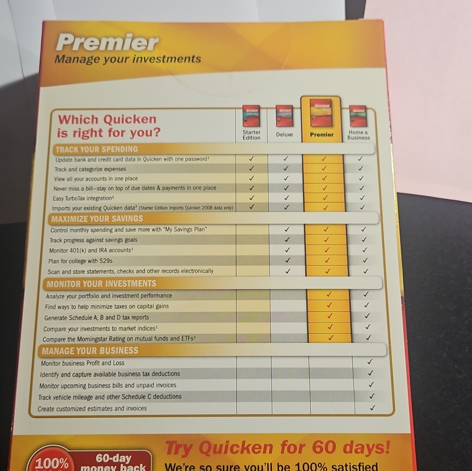Intuit Quicken Premier 2009 Personal Finance Software Manage Investments
