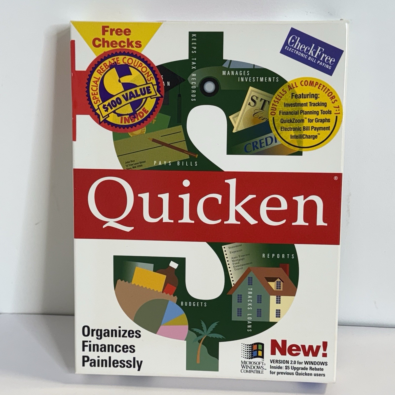 Intuit Quicken 2.0 Windows IBM Personal Finance Software W/ Disks Vintage 1992