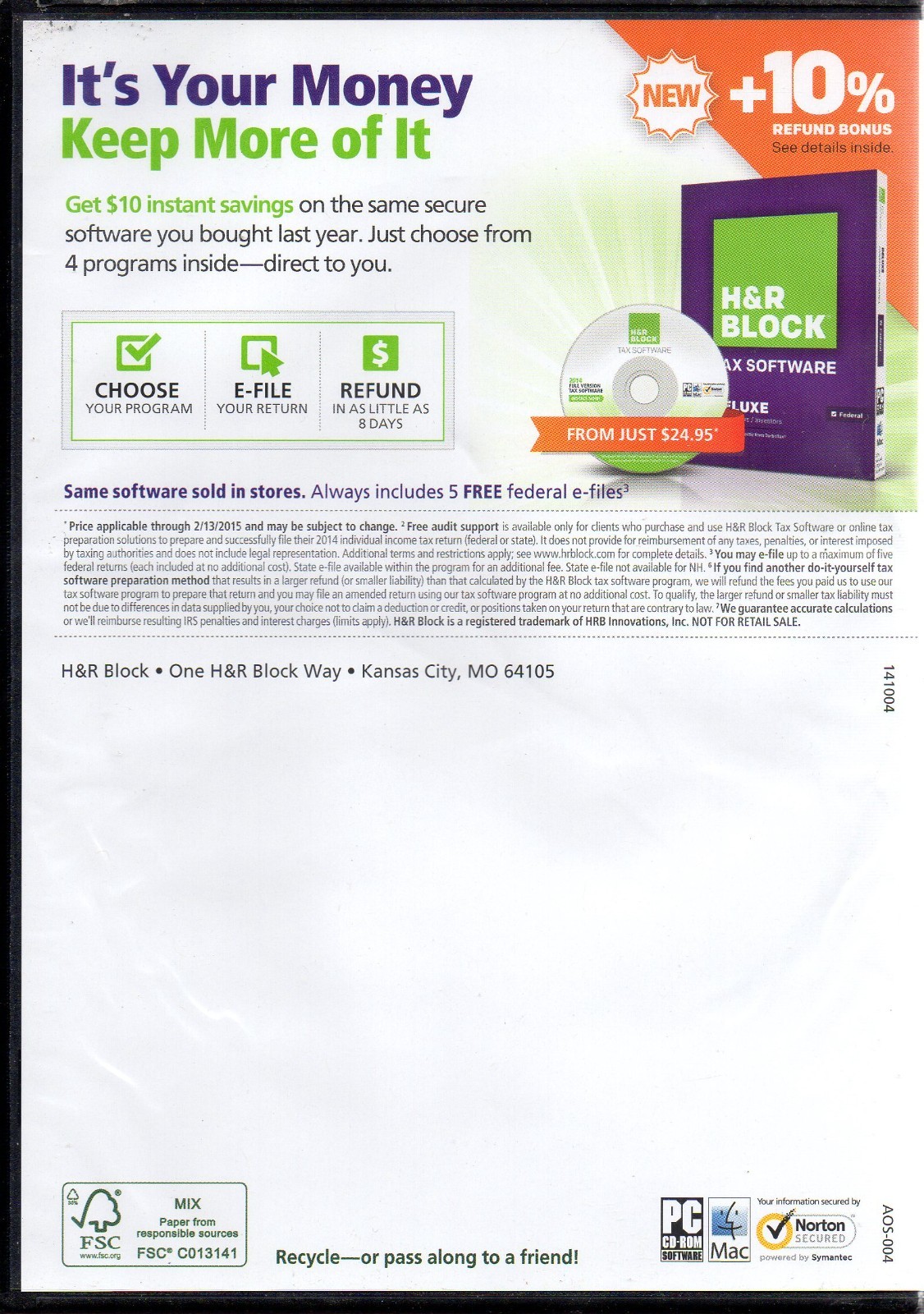2014 Tax Year H&R Block Tax Software (CD-ROM, Windows & Mac) BRAND NEW SEALED