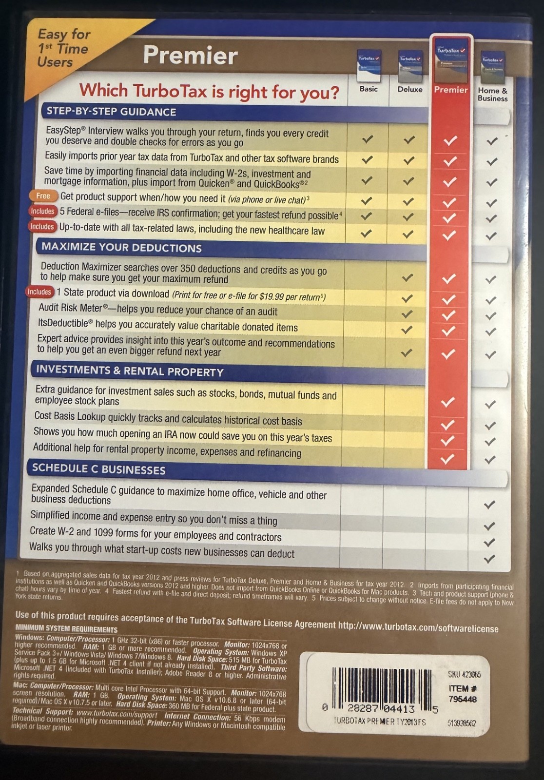 USED TurboTax Premier Federal + State 2013 CD for Windows and Mac