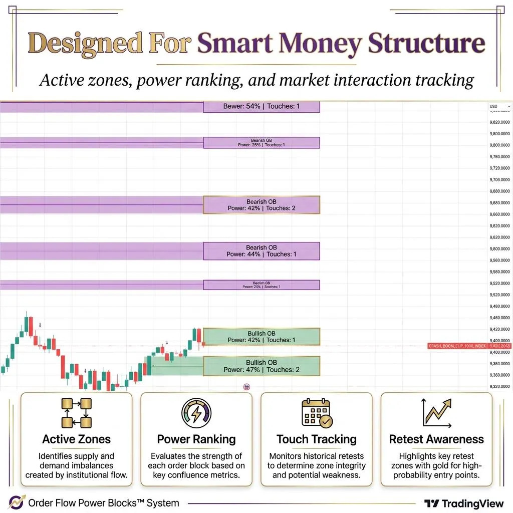 ORDER FLOW POWER BLOCKS™ – Smart Money Order Block Indicator for TradingView