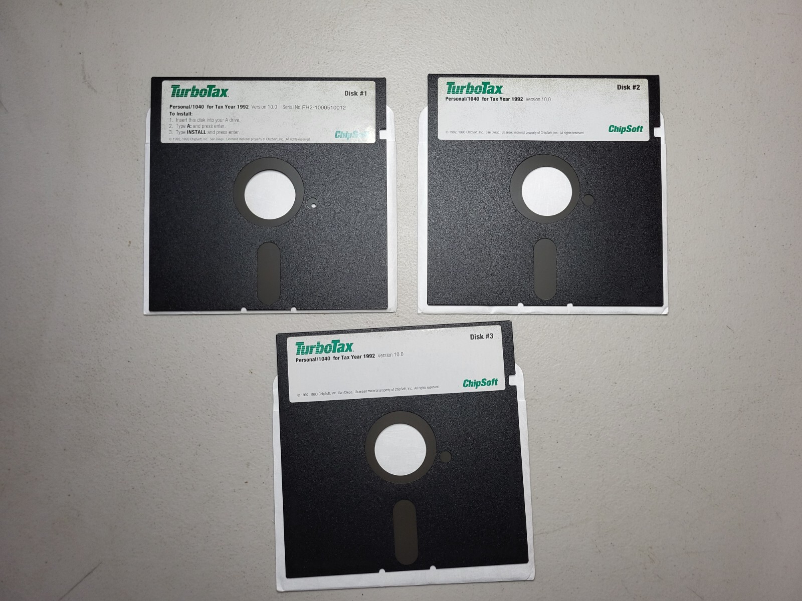 Turbotax tax prep software tax year 1992 DOS 5.25″ 5 1/4″ disks Free Shipping