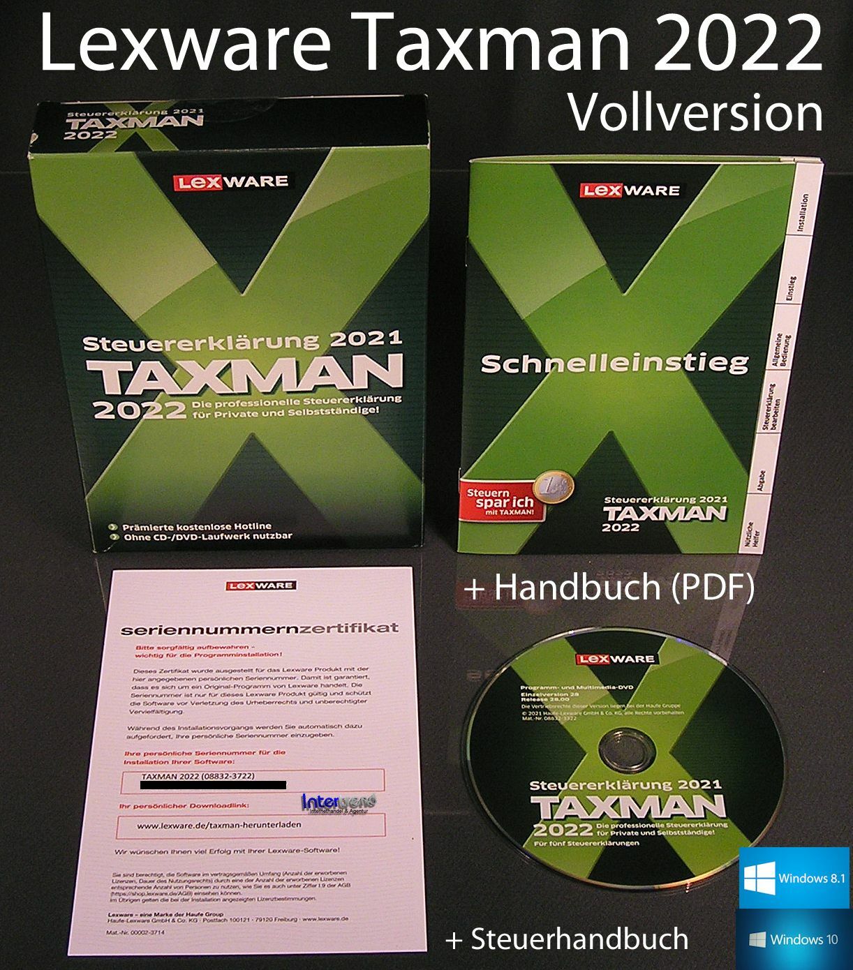 Lexware Taxman 2022 Full Version Box + DVD Tax Year 2021 + Tax Manual NEW