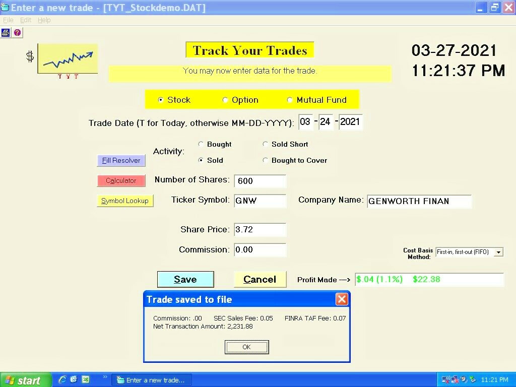 Track Your Trades! IRS Schedule D tax return software 2023. Windows PC or laptop