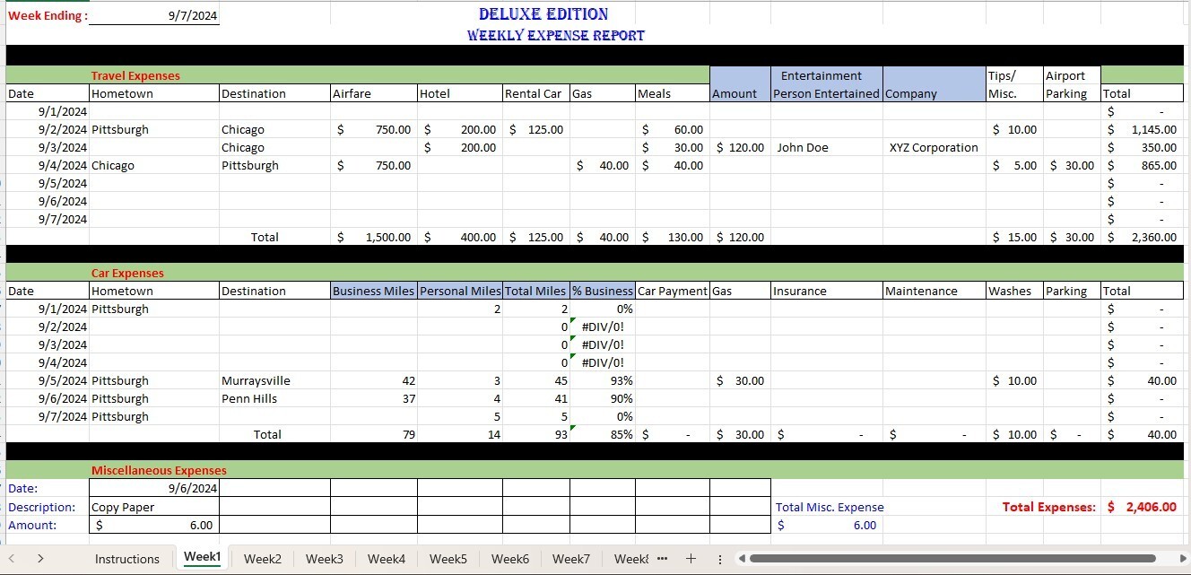 Excel Expense Report Spreadsheet, For PC or Android + FREE Checkbook Register