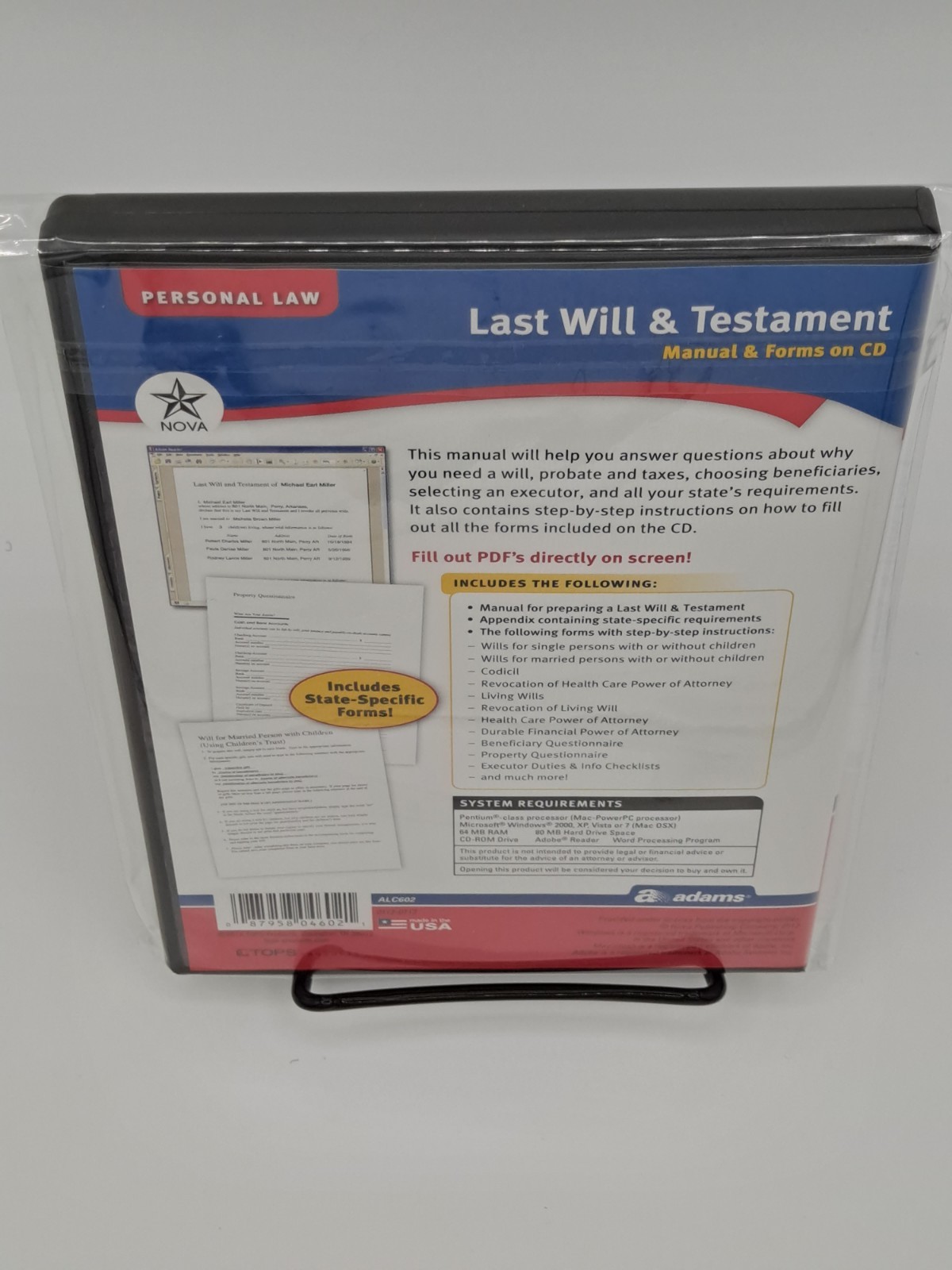 Adams Last Will & Testament Manual & Forms CD Windows/Mac Personal Law