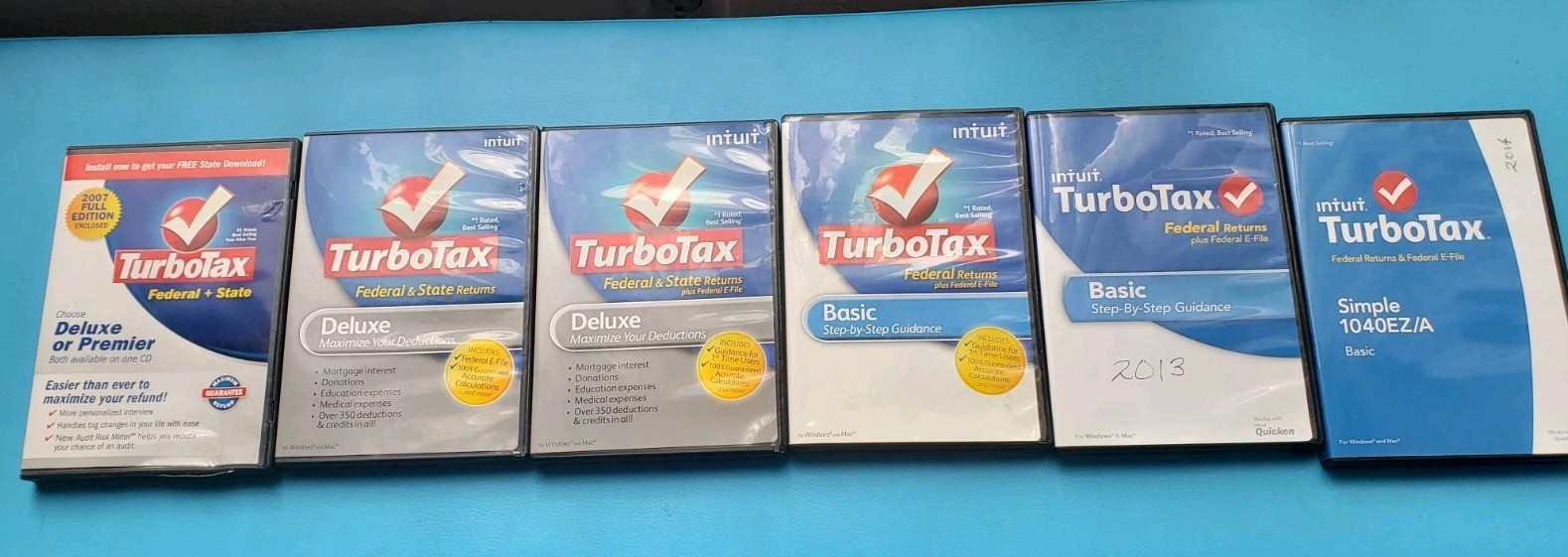 Lot of 6 TurboTax Software Discs Deluxe 07 09 11 Basic 12 13 14 PC Mac