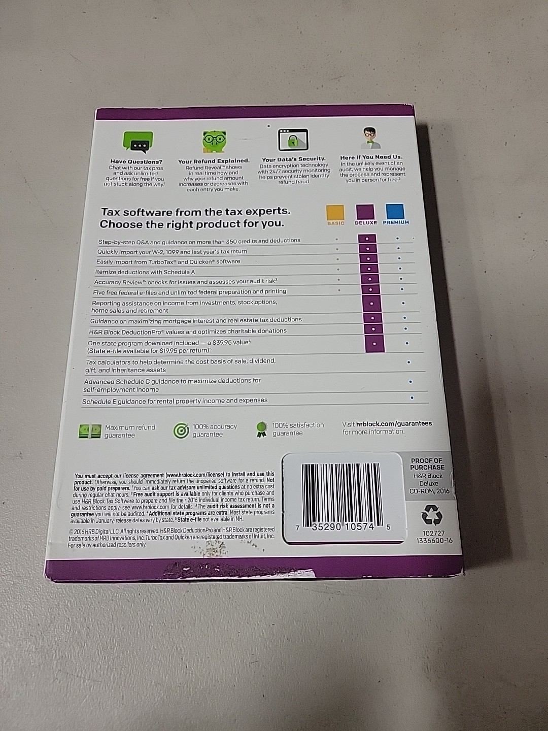 GENUINE 2016 H & R Block Deluxe Tax Software Homeowners/Investors Federal State