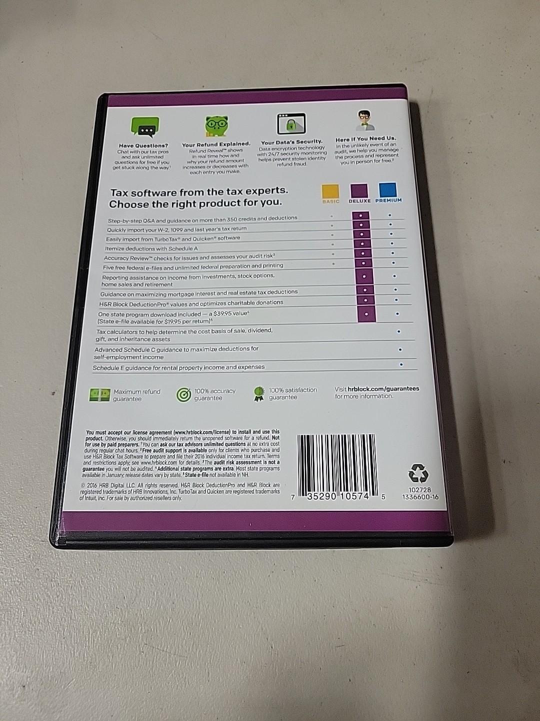 GENUINE 2016 H & R Block Deluxe Tax Software Homeowners/Investors Federal State