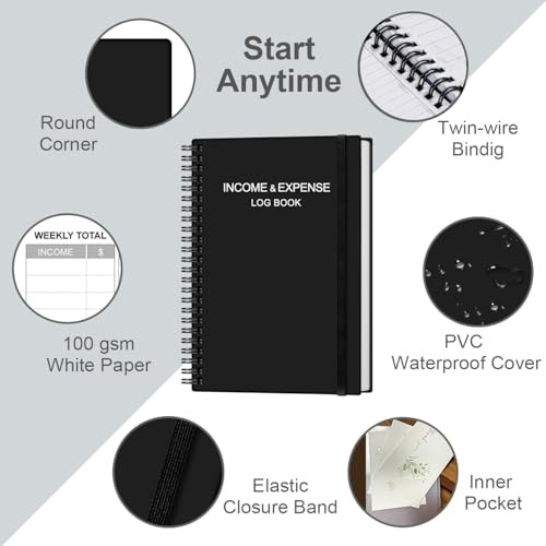 Income & Expense Log Book – A5 Income and Expense Tracker 5.8″ x 8.5″ Black
