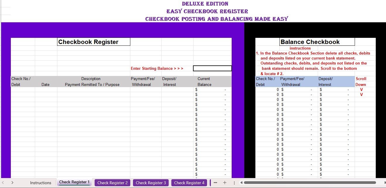Checkbook Register Excel Spreadsheet, For PC or Android + FREE Budget Template