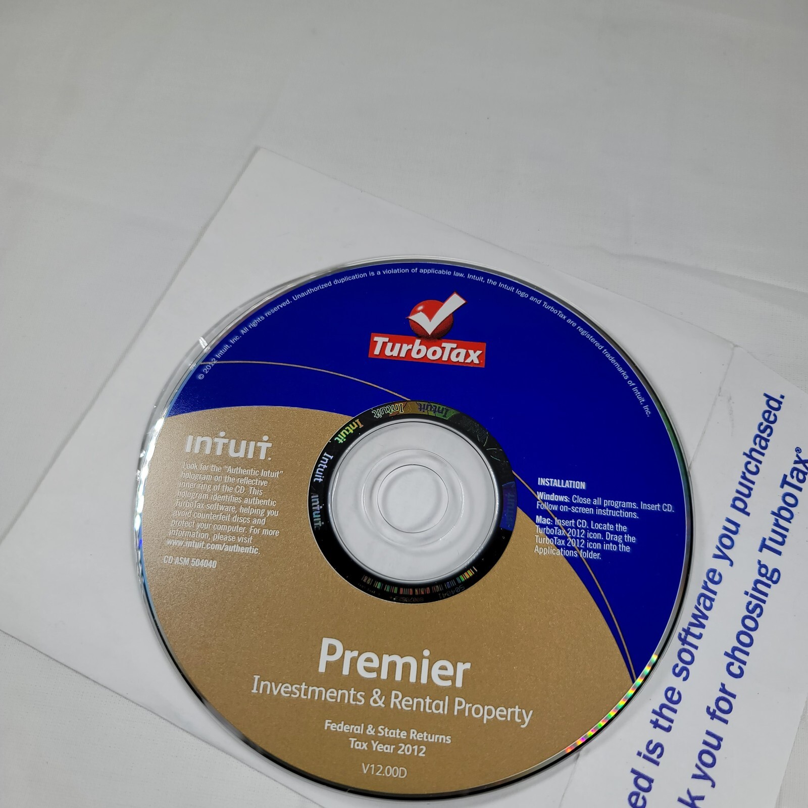 2012 TurboTax Premier, Investment And Rental Property. Fed and State. Intuit