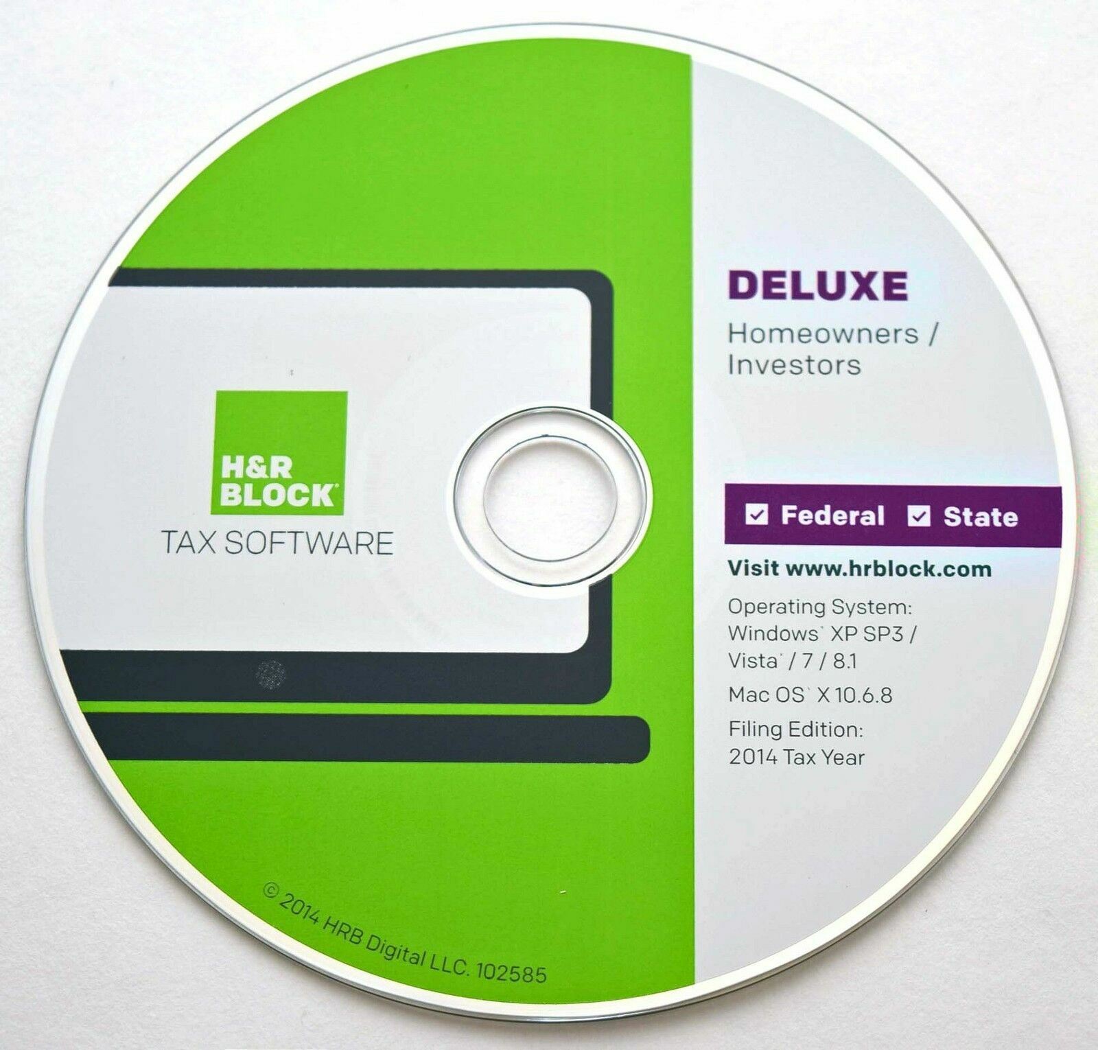 SEALED NEW H&R Block 2014 DELUXE Taxes Homeowner/Investor Federal+State tax CD