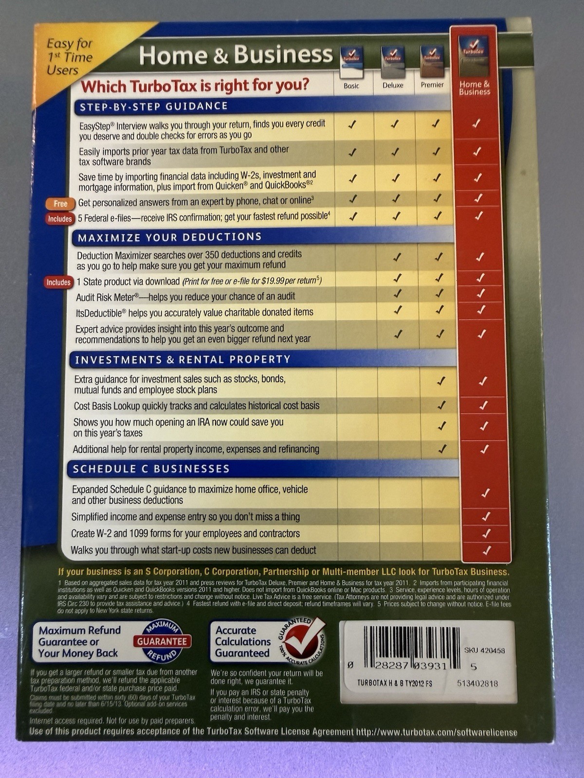 Turbotax Home & Business | Federal & State | Tax Year 2012 CD PC/Mac