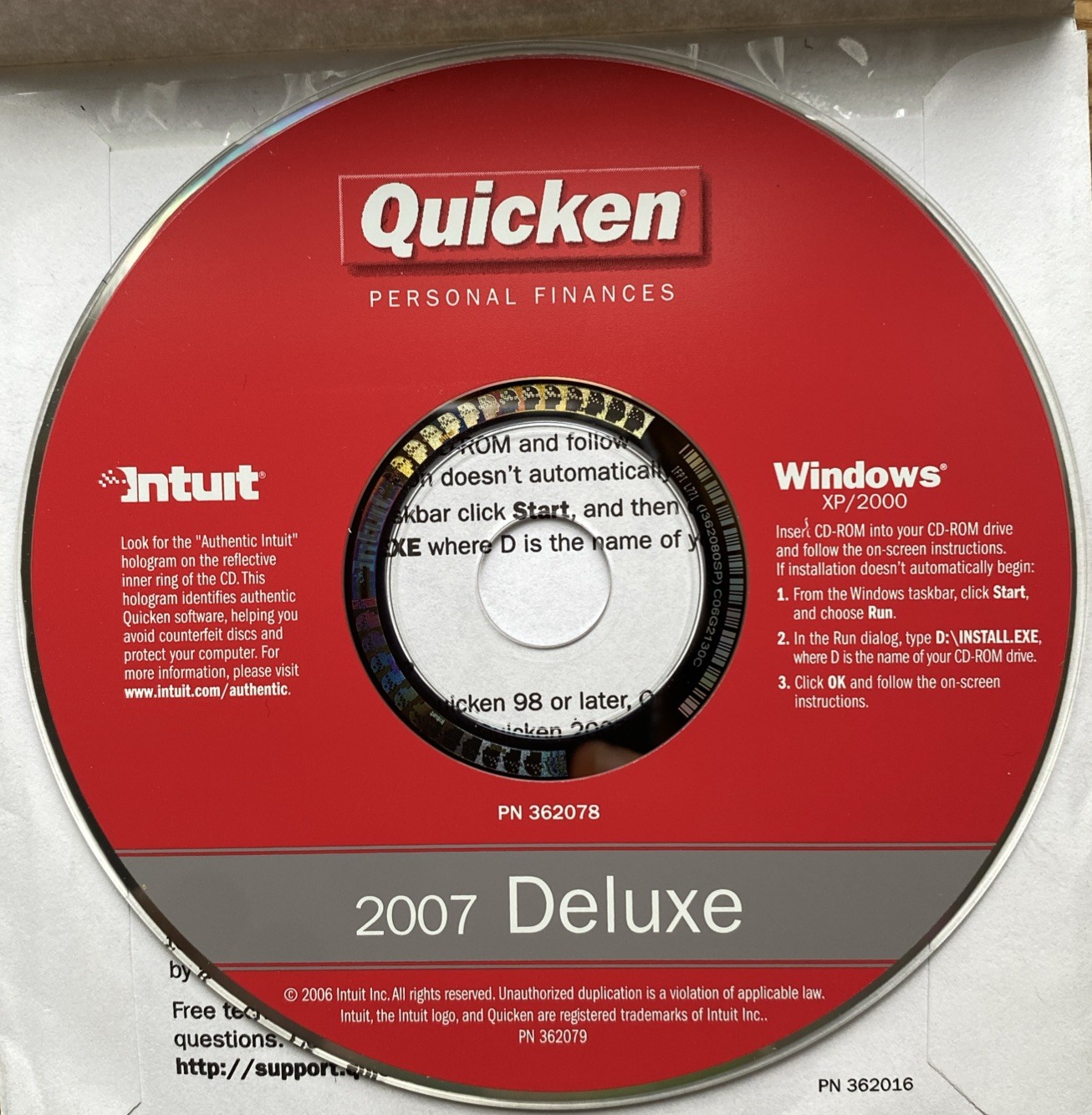 Intuit Quicken Personal Finances Deluxe 2007 CD For Windows XP/2000