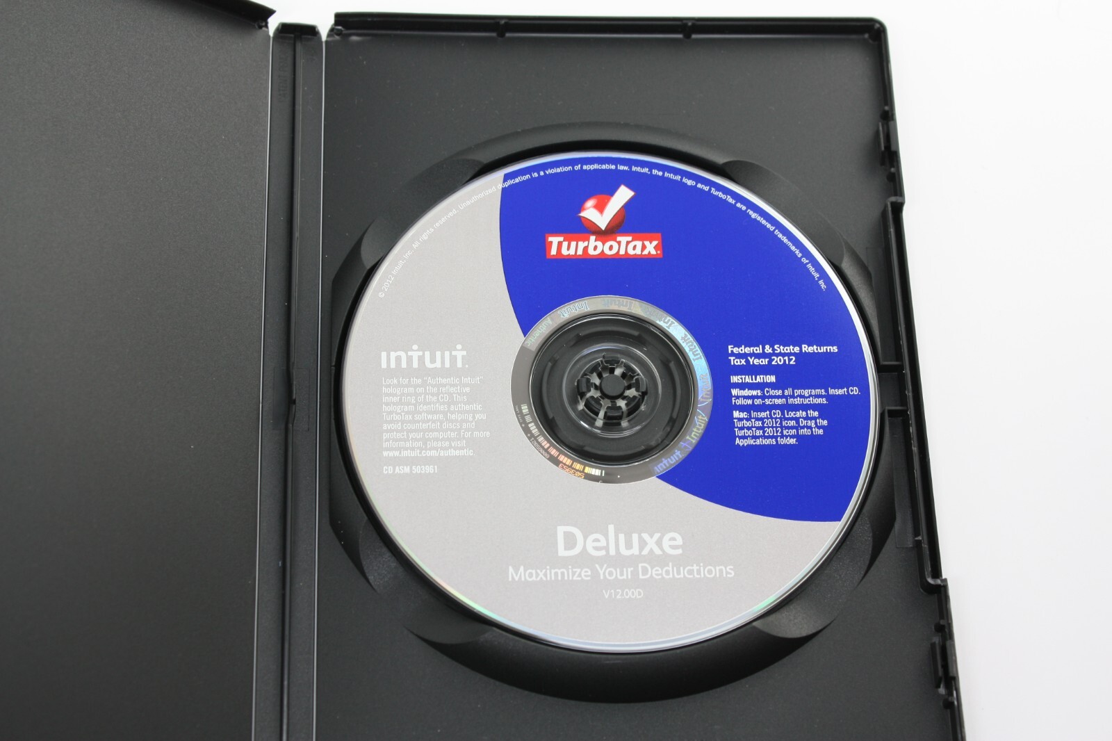 Turbotax 2012 Deluxe Federal and State + Federal E-file – Open box, preowned