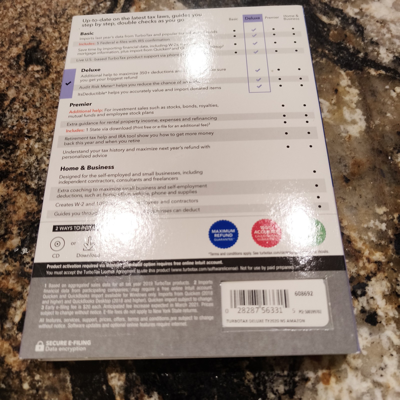 Turbo Tax Deluxe – federal return only – 2020