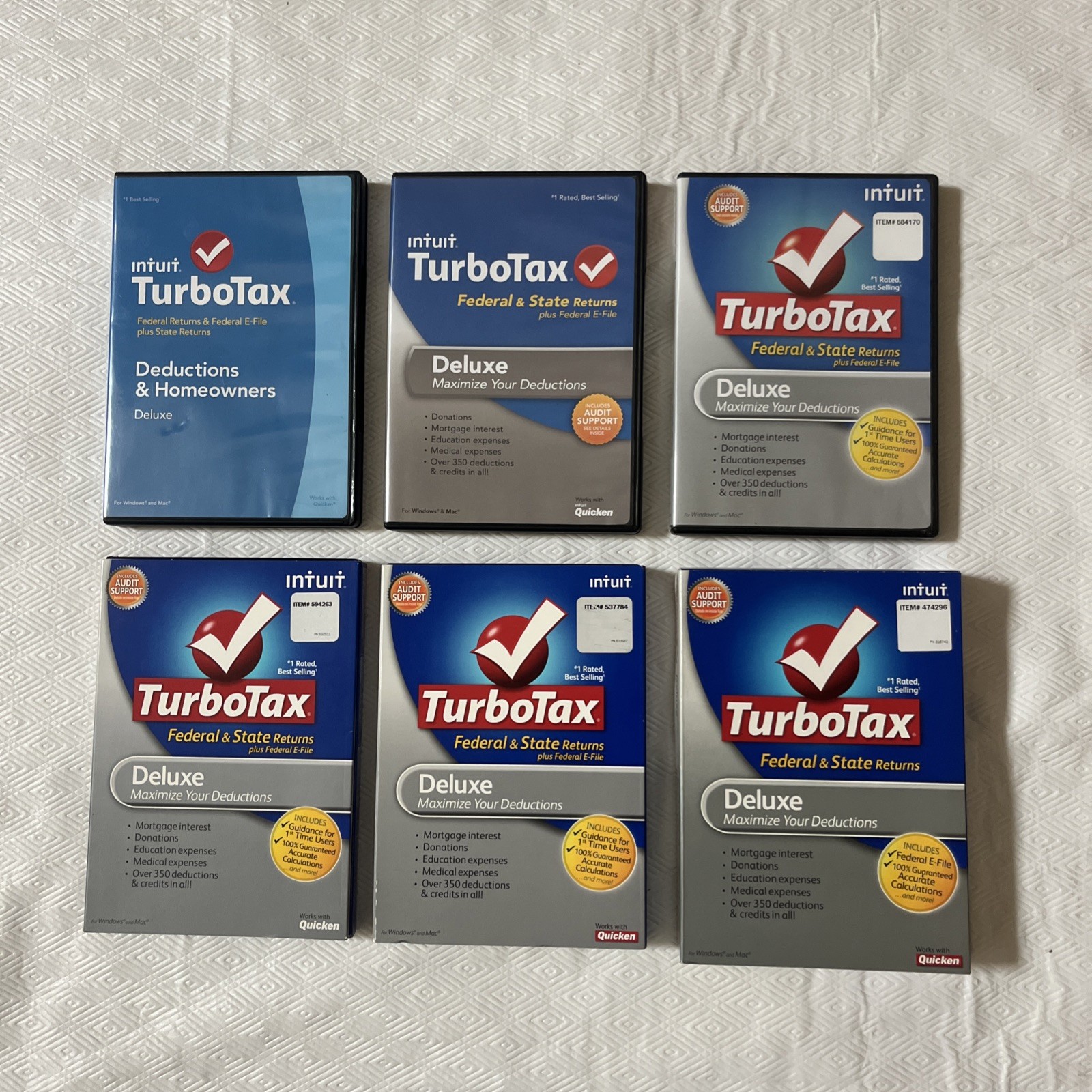 Turbo Tax Deluxe Discs previous years 2009-2014 – 6 years