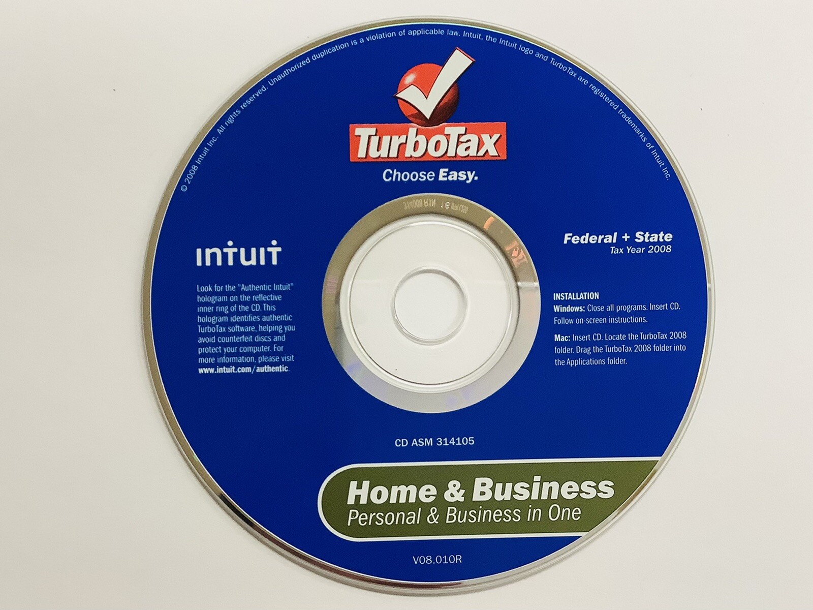 Turbotax 2008 Home & Business in One With State (Wind/Mac) FREE SHIPPING (LN)