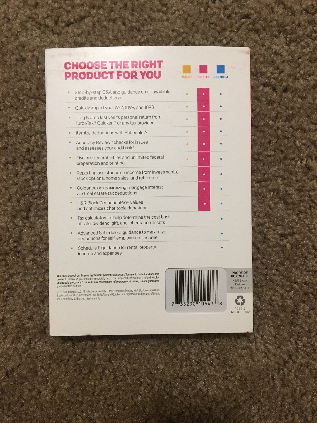 H&R BLOCK 2018 FEDERAL HOMEOWNERS/INVESTORS DELUXE TAX SOFTWARE NEW— 361