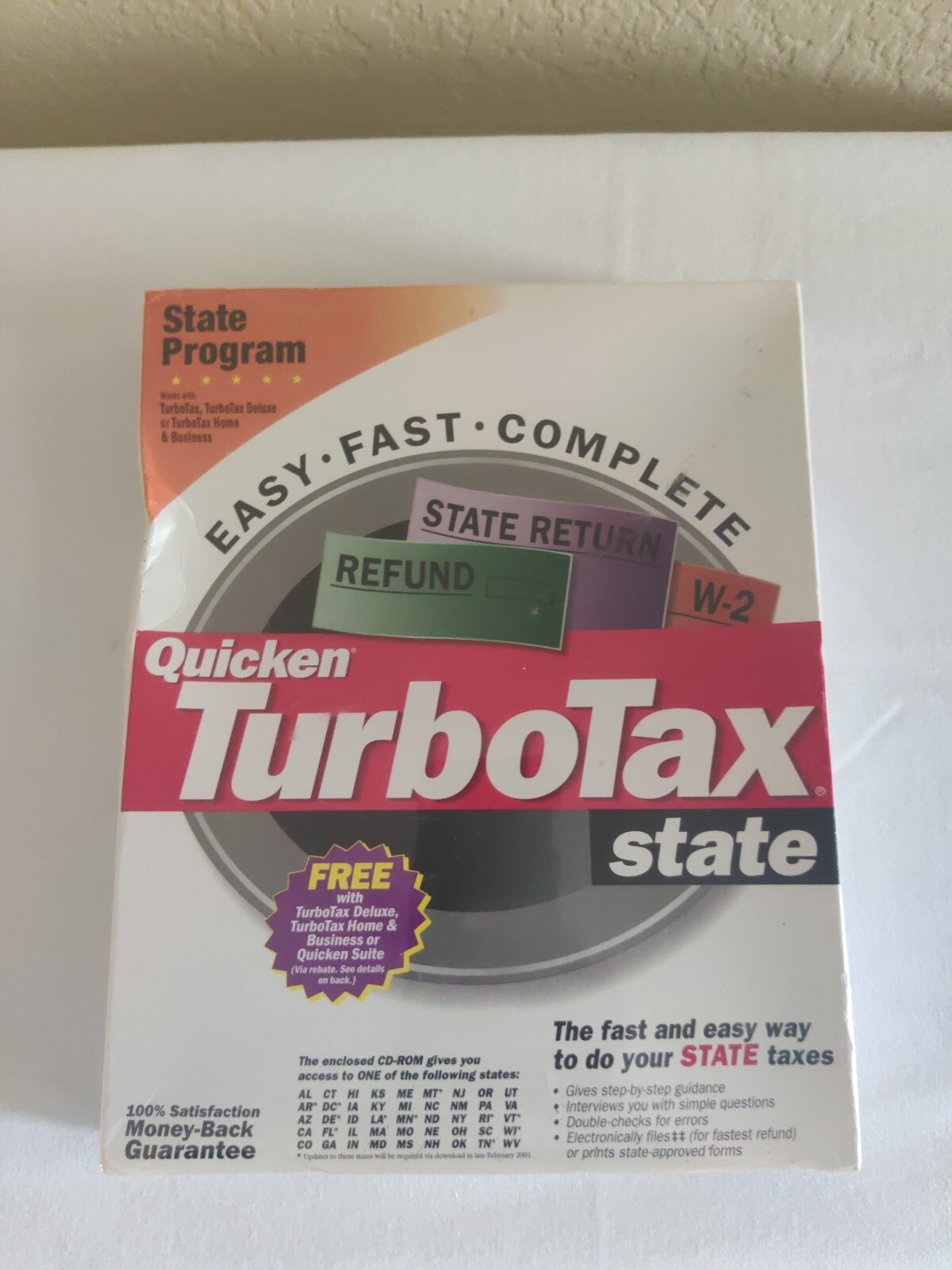 Quicken TurboTax State Program 2000 For Windows 95/98/NT 4.0/2000/Me New Sealed