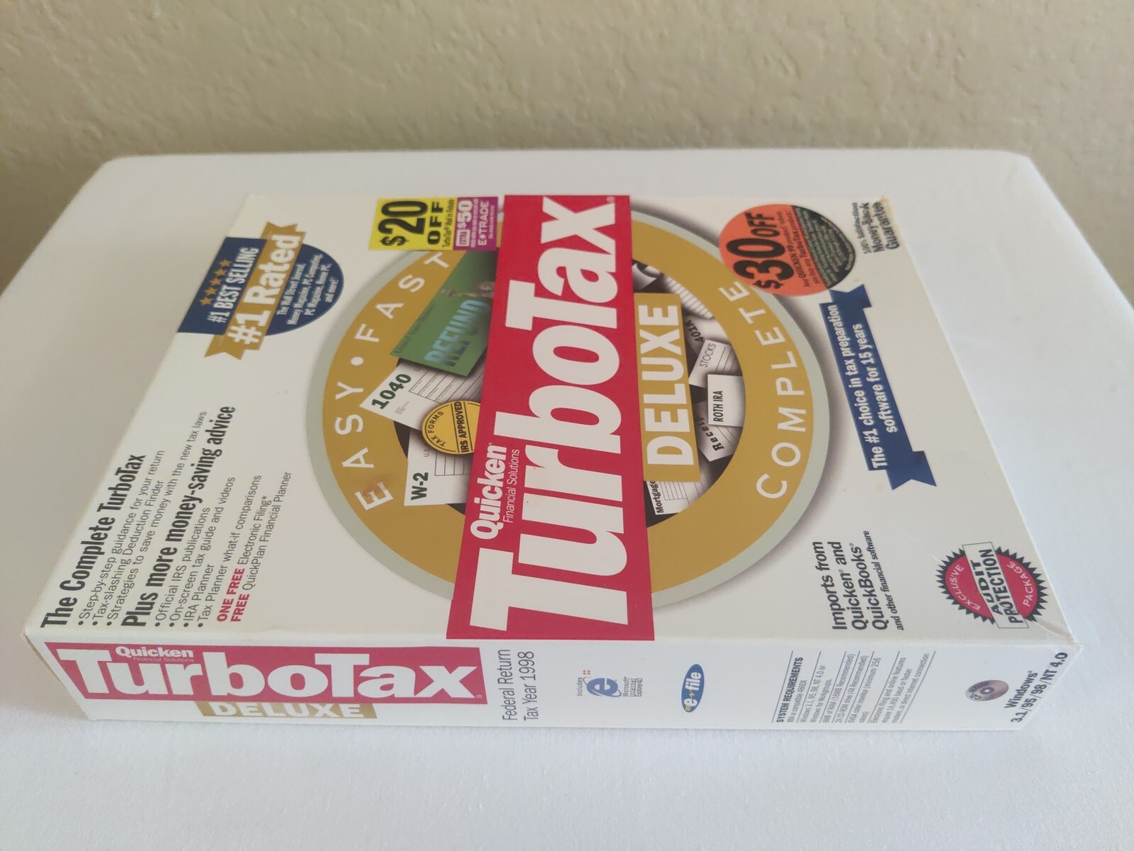 Quicken Turbo Tax Deluxe 1998 Windows 3.1/95/98/NT 4.0 Retail Box Vintage