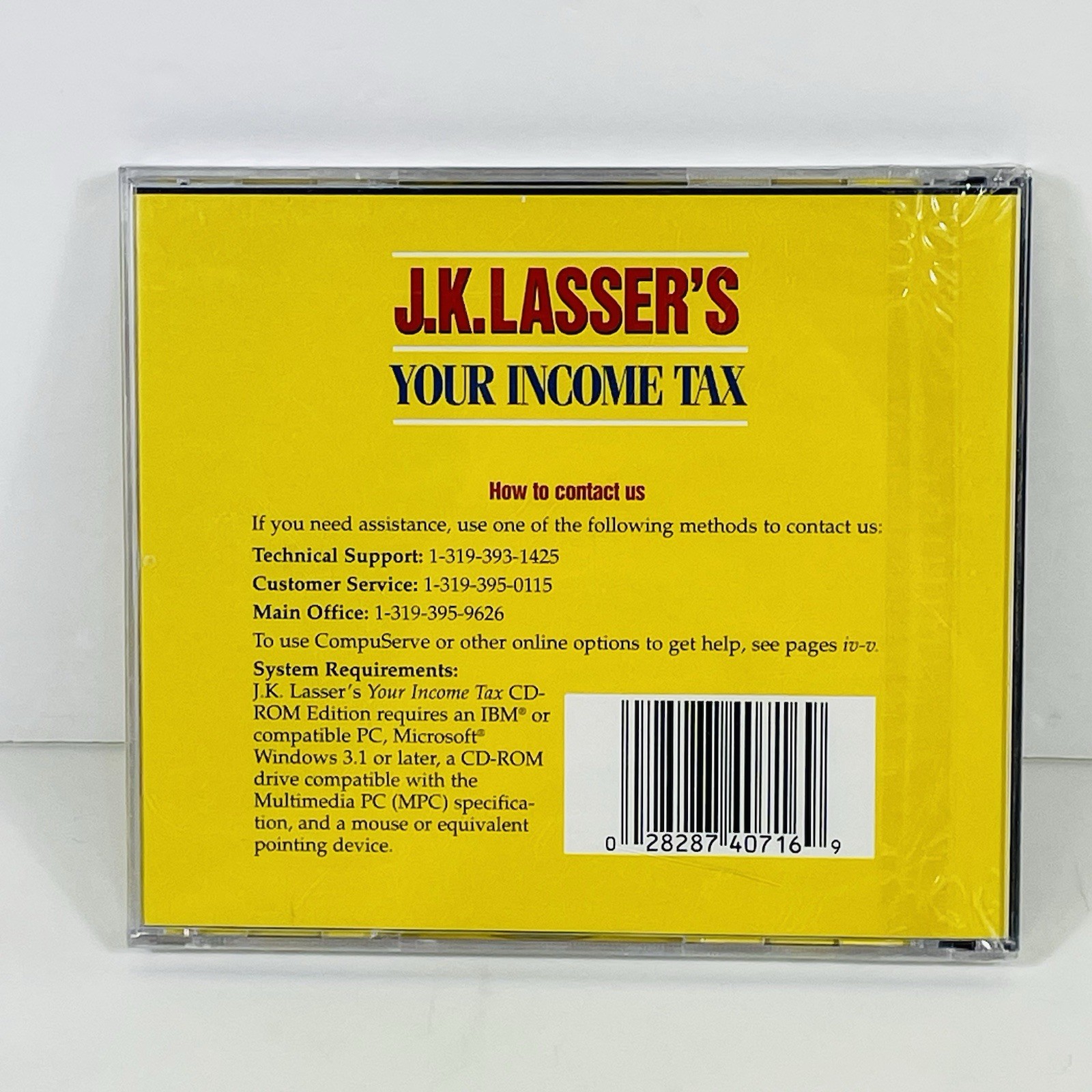 J.K. Lasser’s Your Income Tax PC CD-ROM Software Tax Year 1994