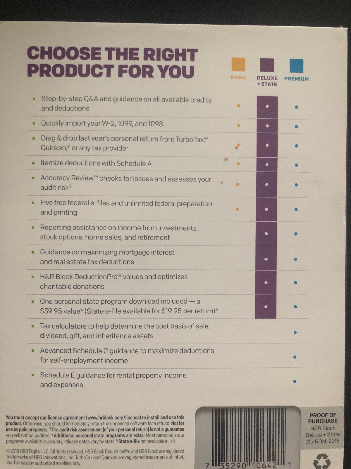 H&R Block Deluxe + State 2018 Homeowners/Investors Tax Software Disc Windows/Mac
