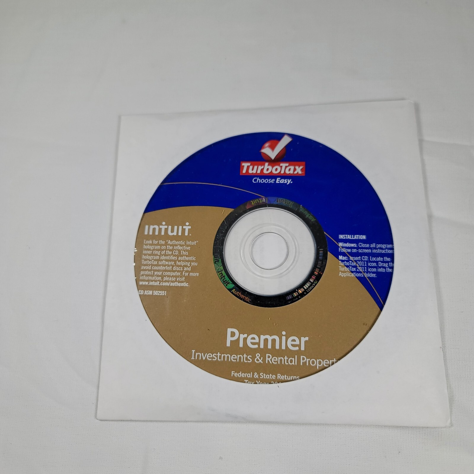2011 TurboTax Premier, Investment And Rental Property. Fed and State. Intuit