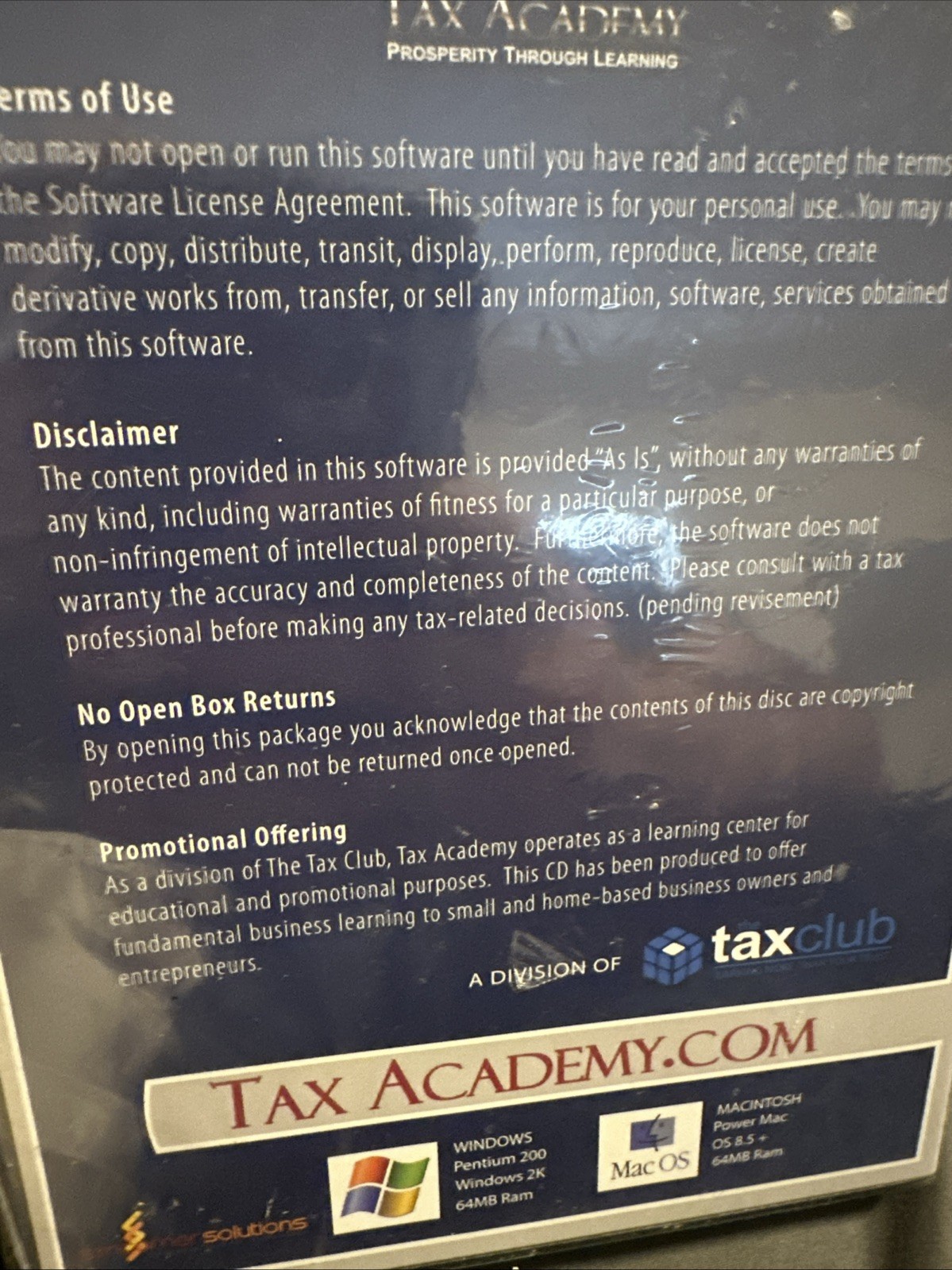 Tax Academy Small Business Starter PC CD-ROM Win Mac