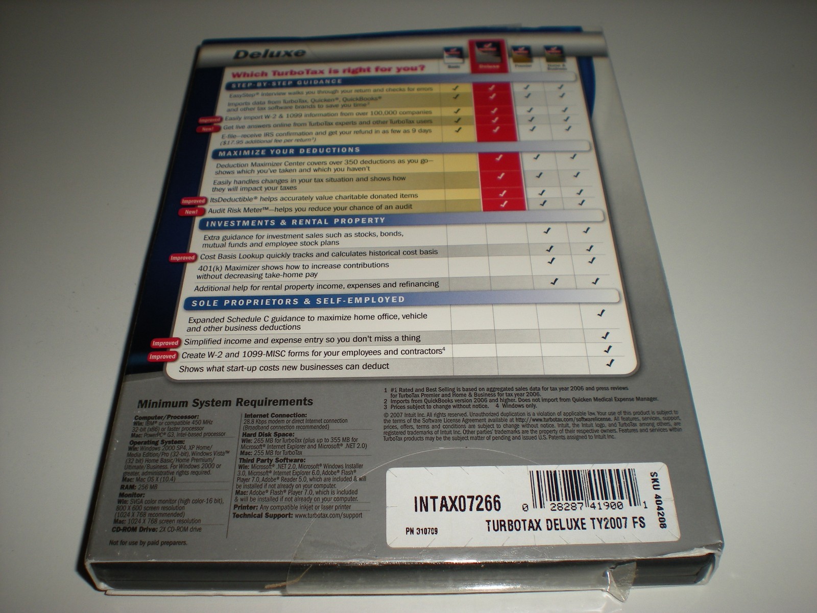 Turbotax 2007 Deluxe with state. Ugly Box. New sealed blemished box.