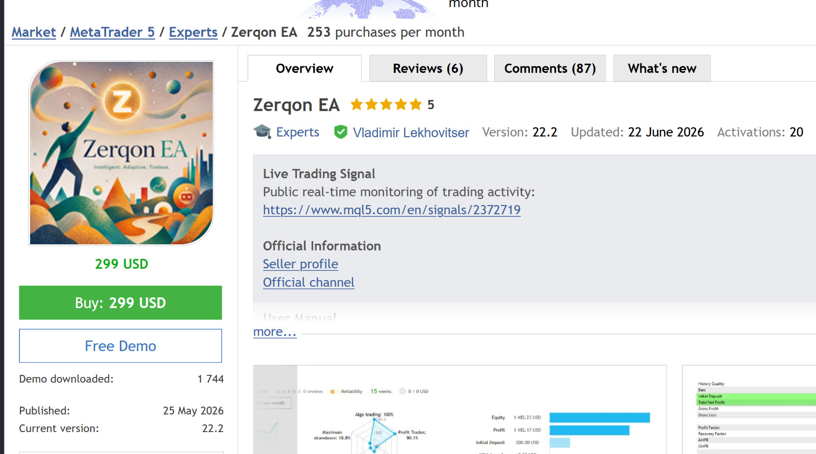 v22.2 Zerqon EA Metatrader MT5 Gold Bot Trading Robot MQL5 Expert Advisor