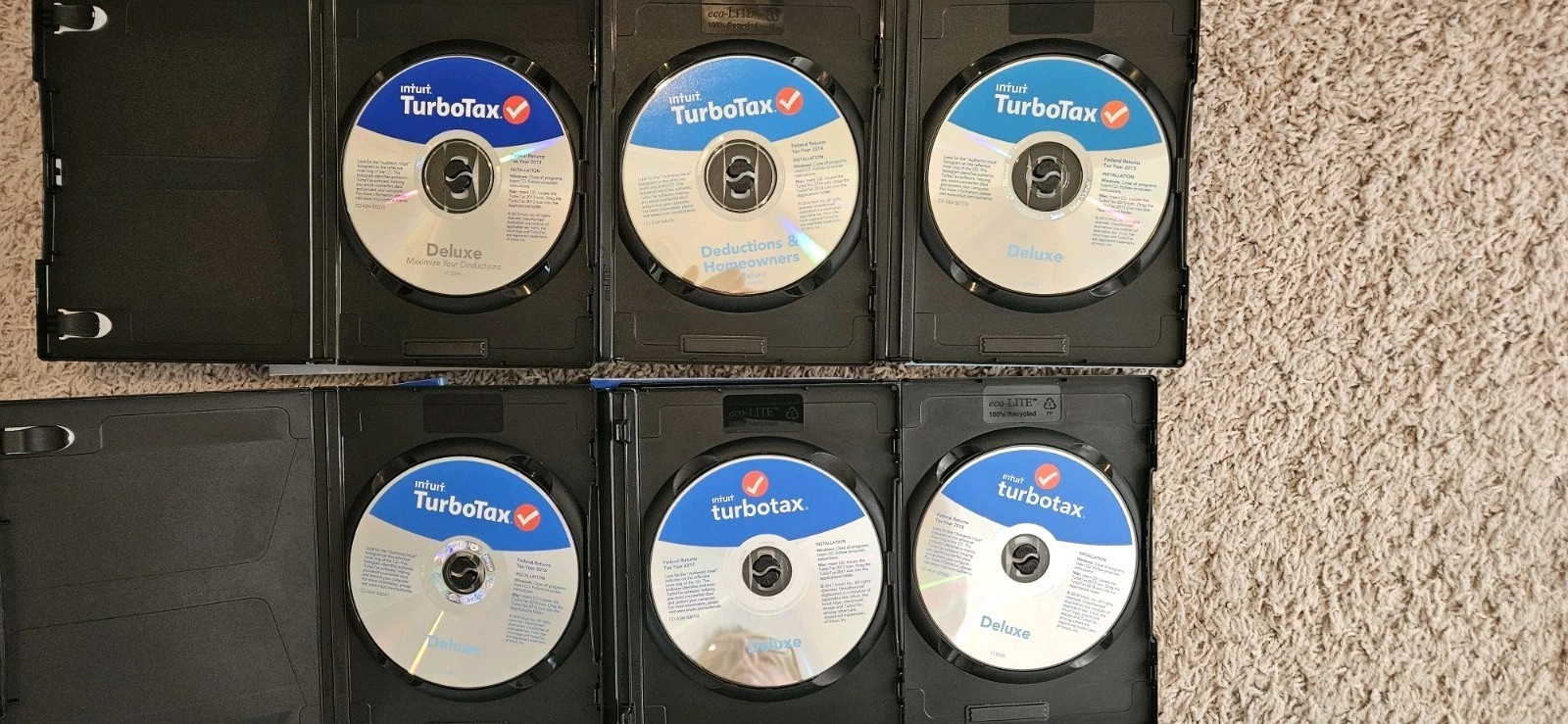 Set of six TurboTax Deluxe Federal Discs 2013/2014/2015/2016/2017/2018