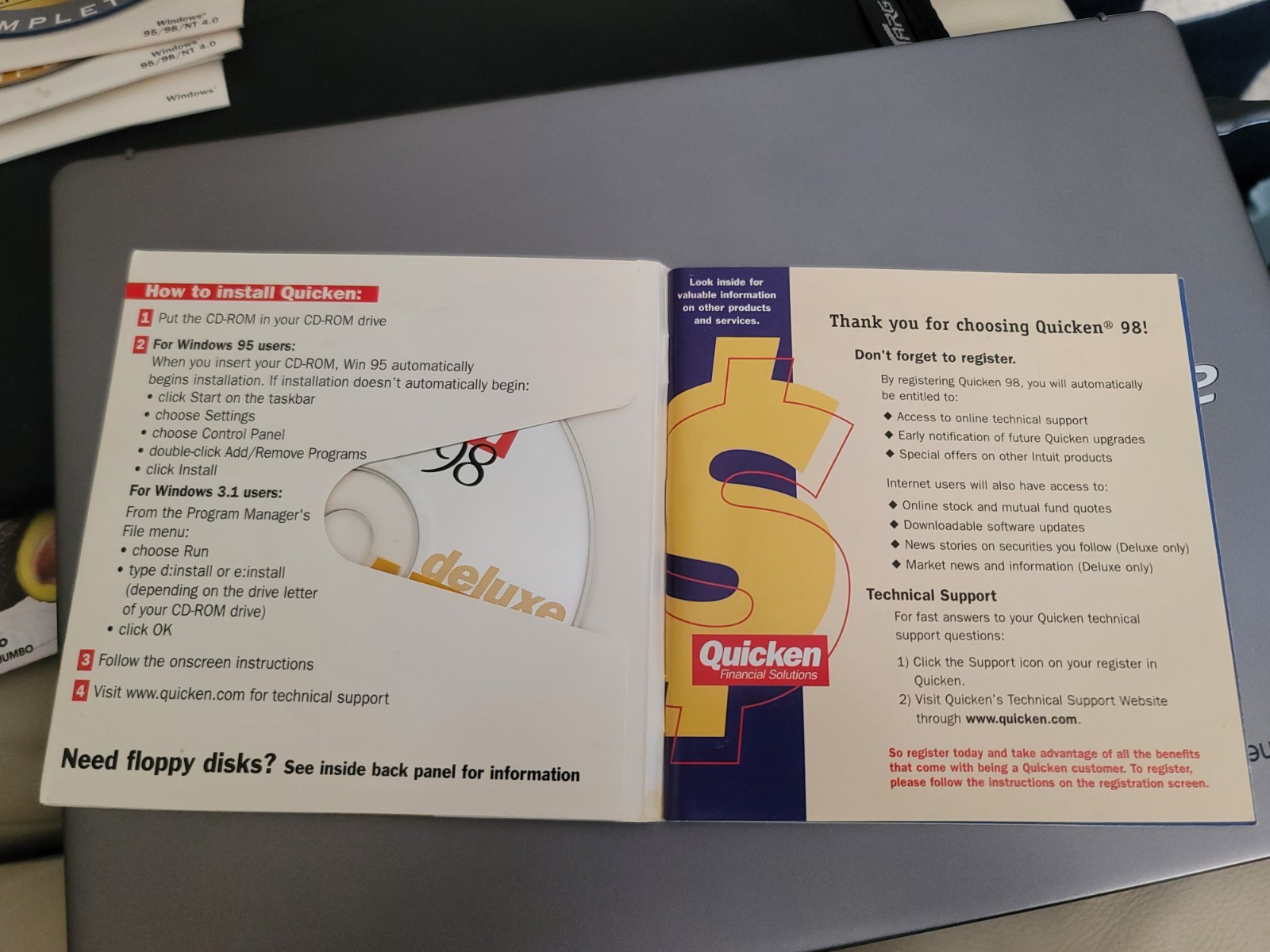 TurboTax 1998 Federal Tax Return Windows and California State CDs + Quicken 98