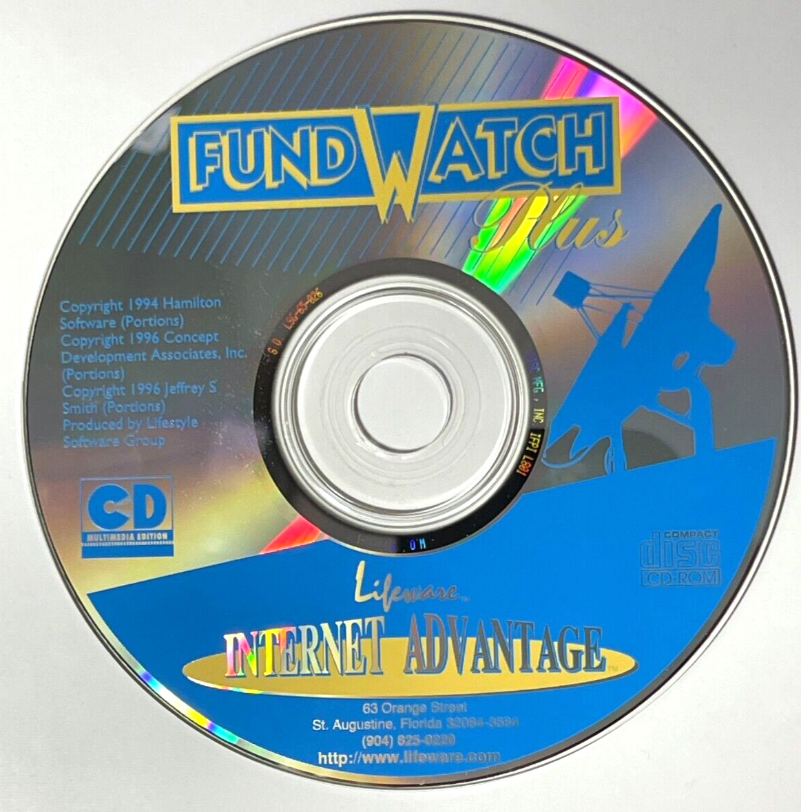 Fund Watch Plus, 1996 Lifeware Internet Advantage DC-ROM NM Cond., Disc Only