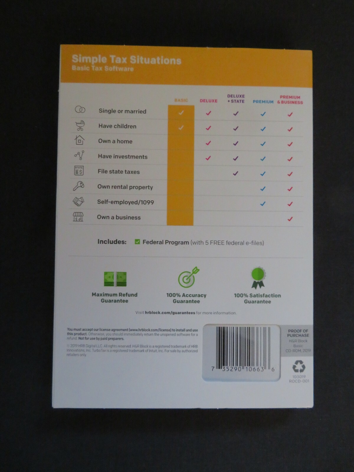 2019 H & R Block Simple Tax Situations Software FAST AUTHENTIC DOWNLOAD ONLY