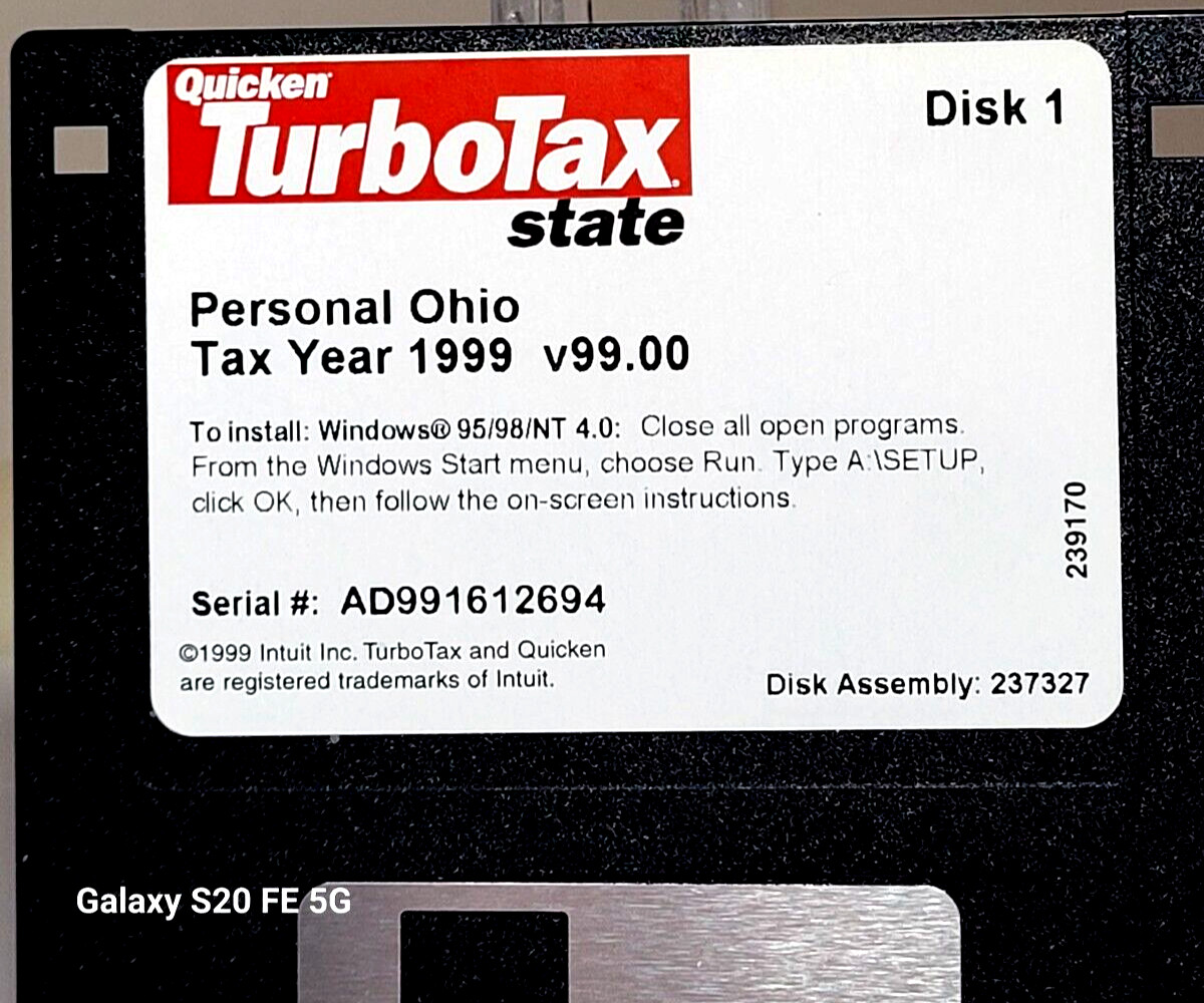 Personal 1999 Tax Year TurboTax OHIO State 3.5″ Floppy Disk-Windows 95/98/NT 4.0