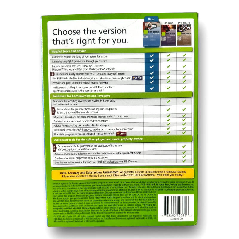 H&R Block at Home Basic 2009 for Windows & MAC NEW SEALED
