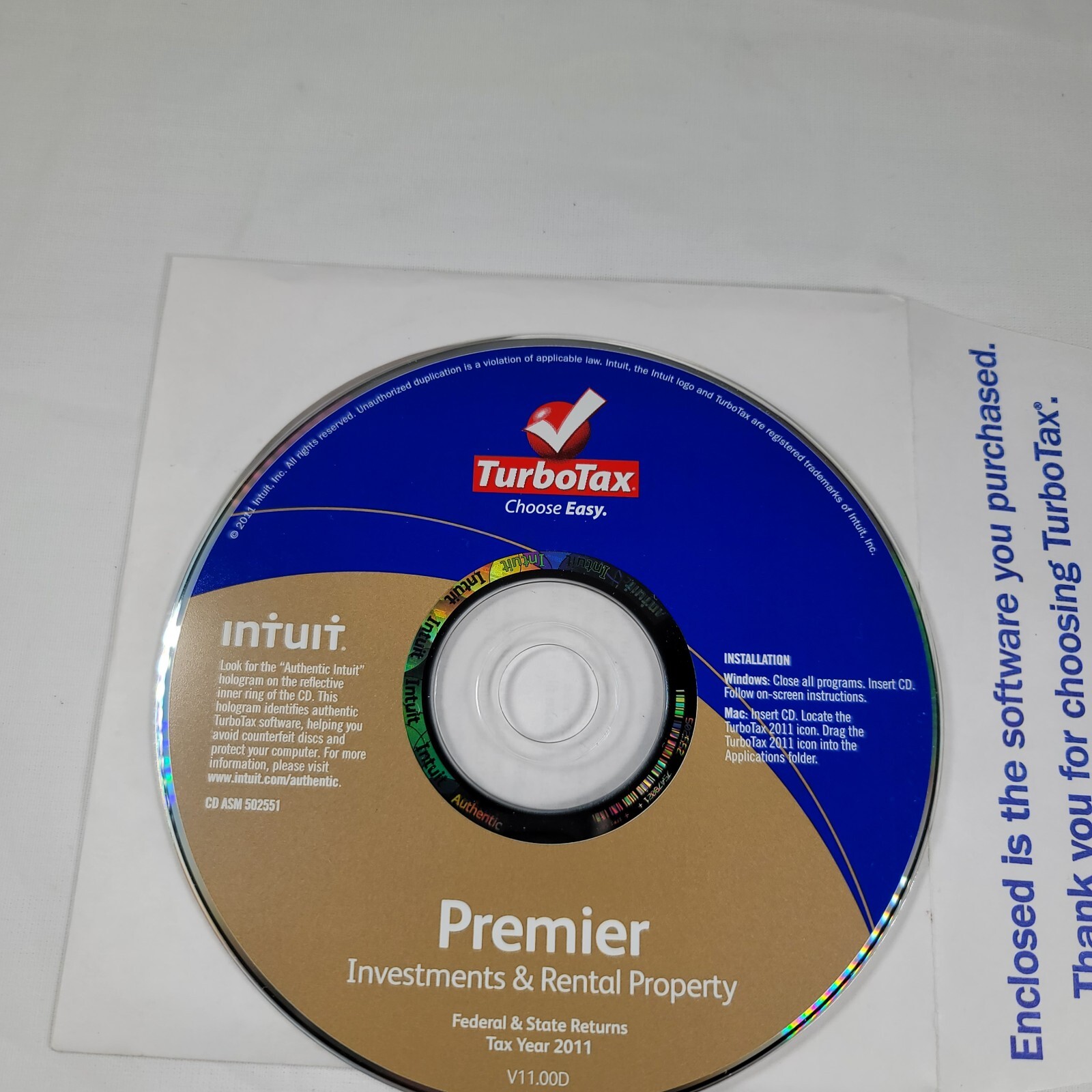 2011 TurboTax Premier, Investment And Rental Property. Fed and State. Intuit