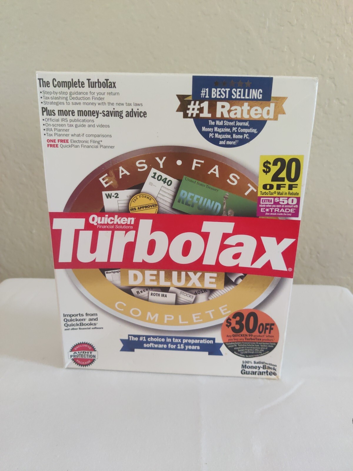 Quicken Turbo Tax Deluxe 1998 Windows 3.1/95/98/NT 4.0 Retail Box Vintage