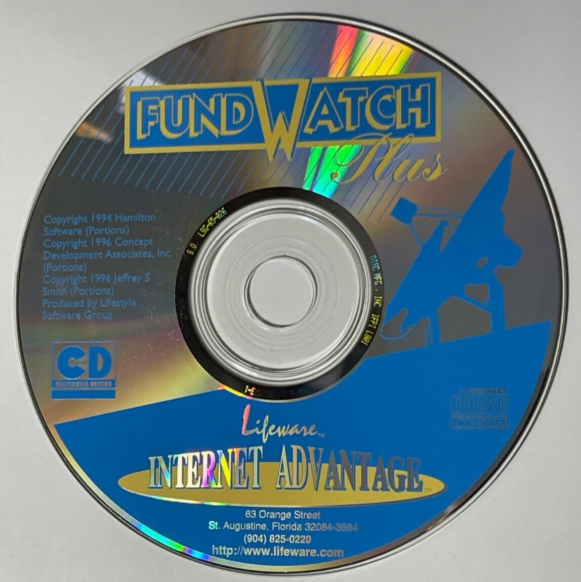 Fund Watch Plus, 1996 Lifeware Internet Advantage DC-ROM NM Cond., Disc Only