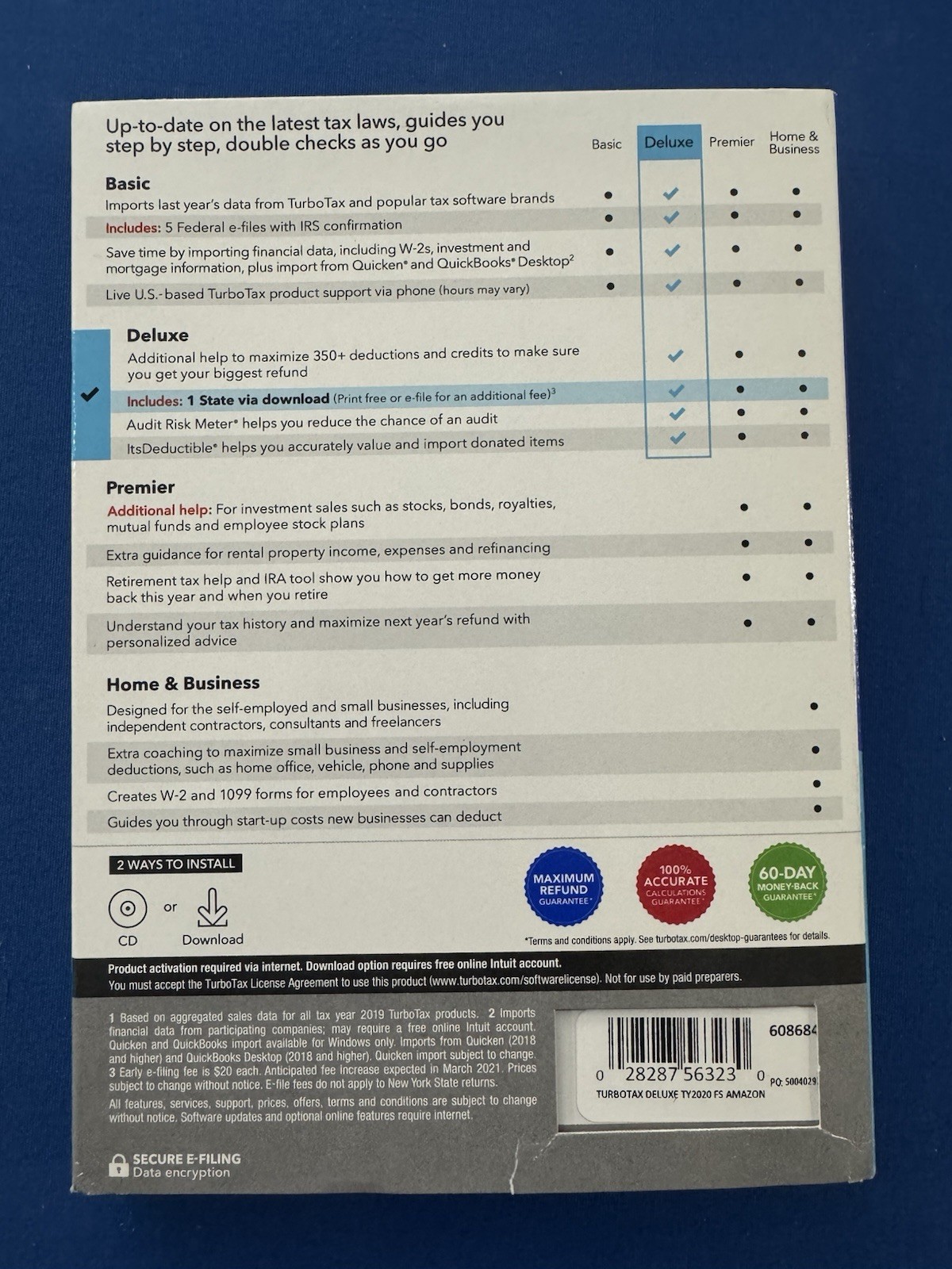 Intuit TurboTax Deluxe 2020 Tax Prep CD for Windows 8+ & Mac OS X 10.14+, 1 PC