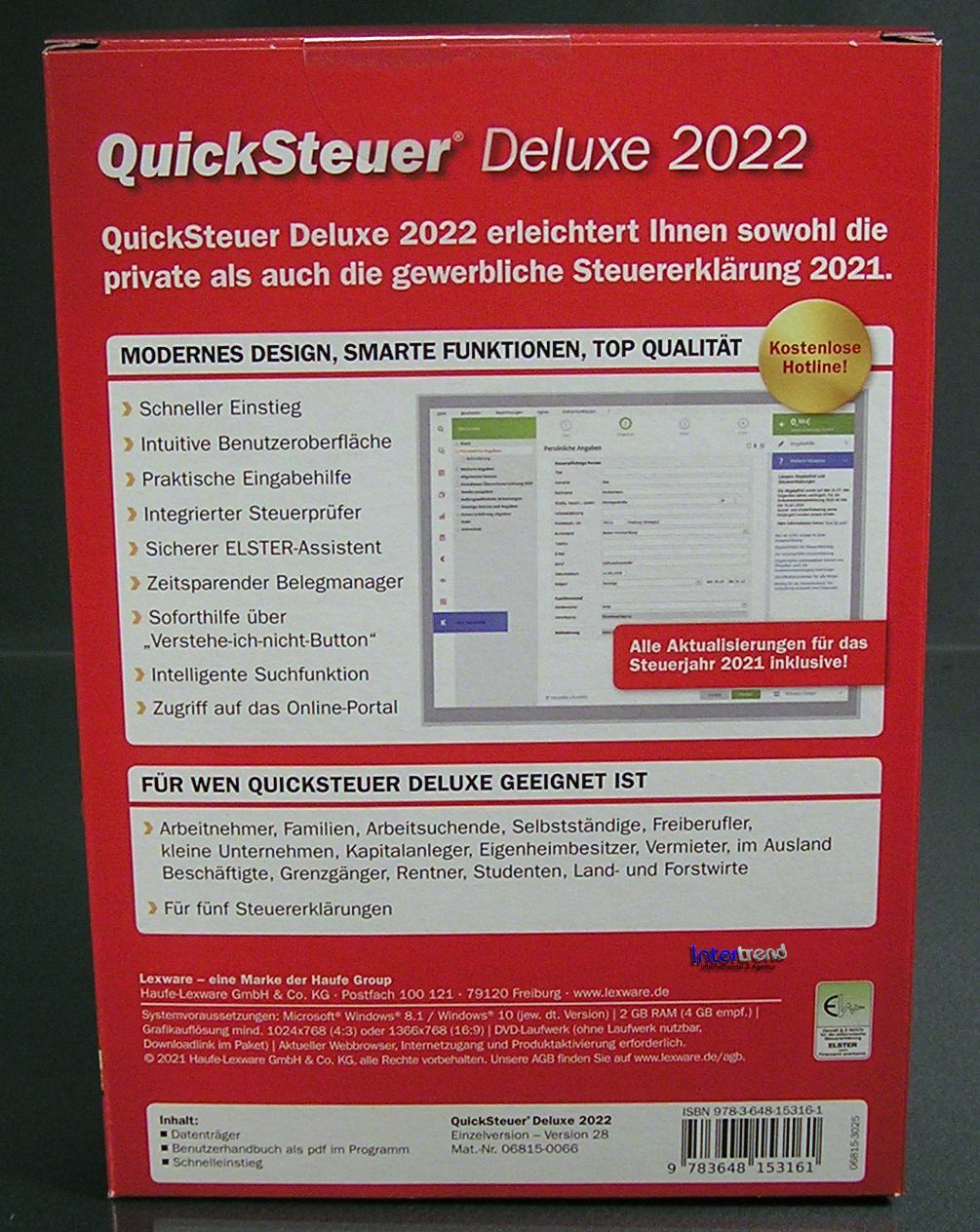 Lexware QuickTax Deluxe 2022 Full Version Box, CD Manual Tax Year 2021 NEW