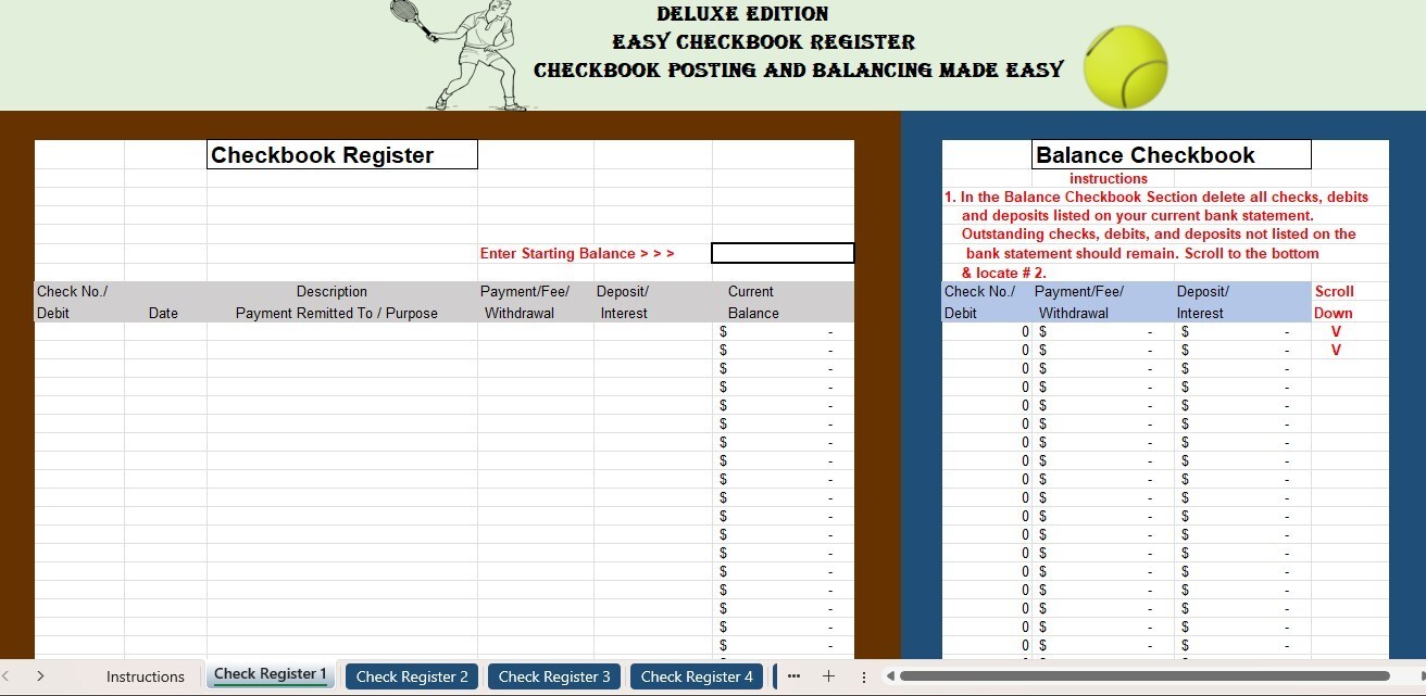 Checkbook Register Excel Spreadsheet, For PC or Android + FREE Budget Template