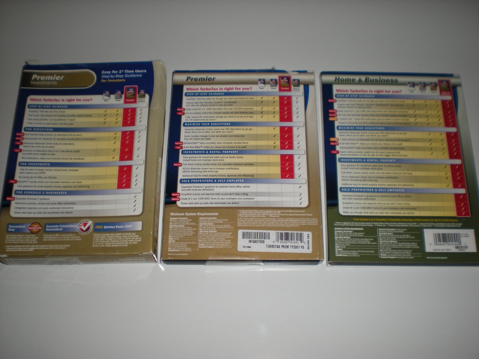 Turbotax 2006 & 2007 Premier (ugly boxes) & 2008 Home & Business. Sealed & new.