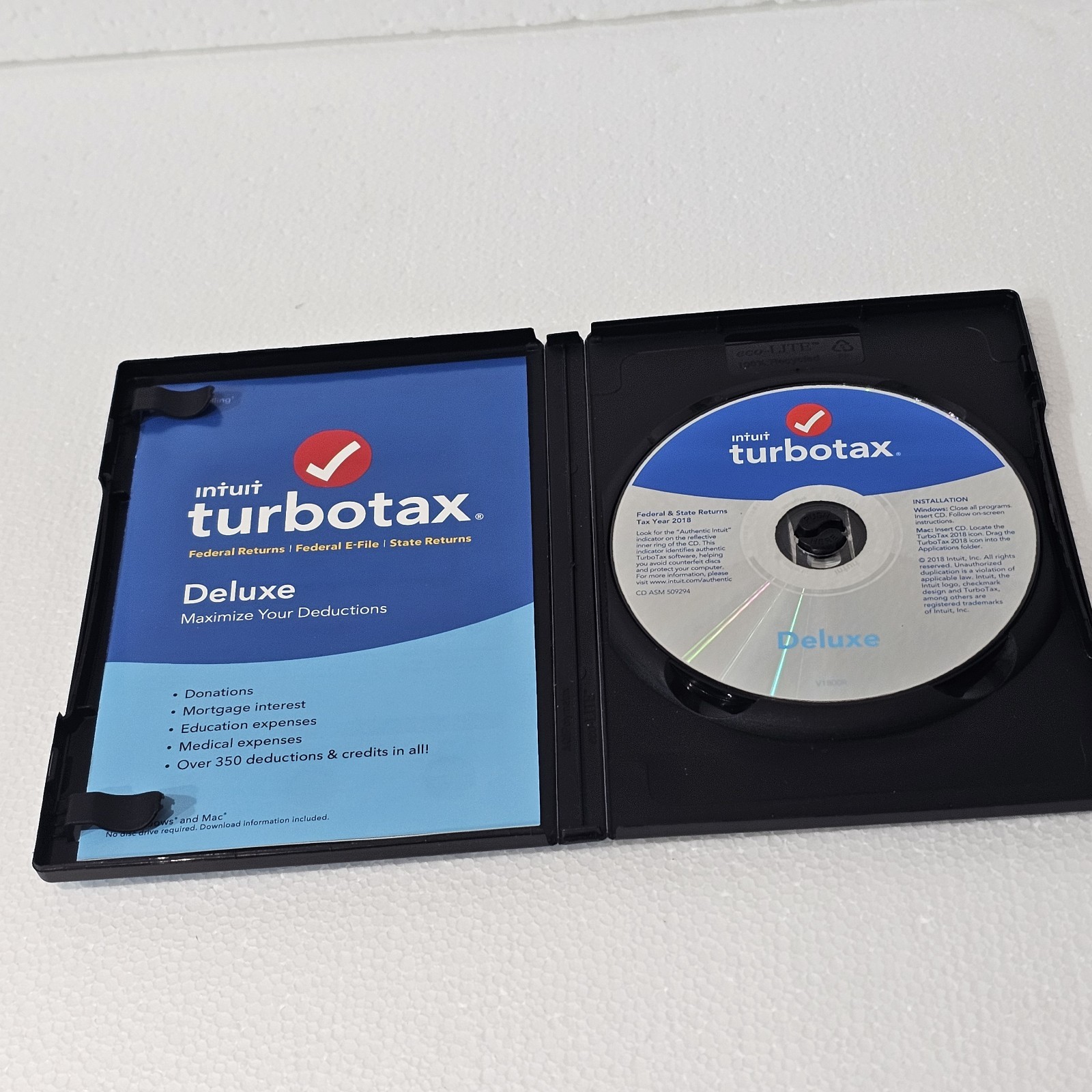 TurboTax Deluxe 2018 Federal + State Return & Federal E-file for Windows Mac CD