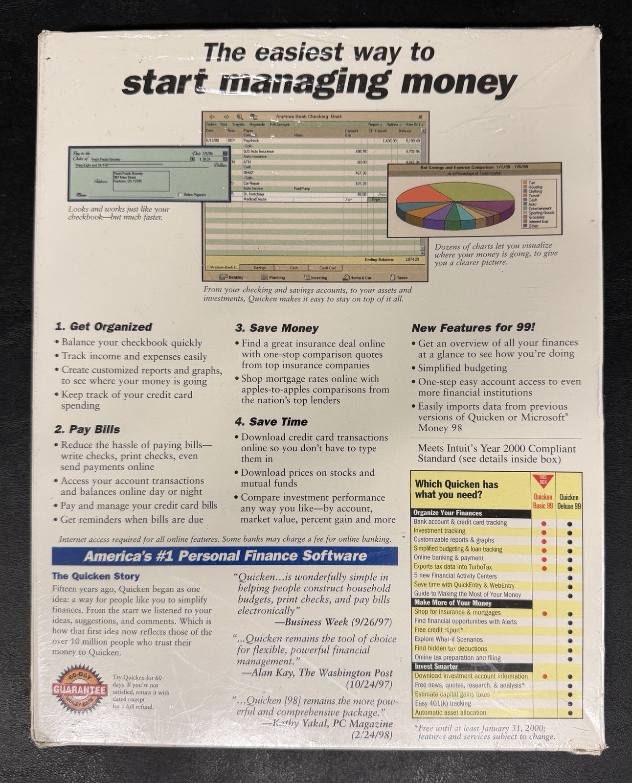 NEW SEALED Quicken Basic 99 Accounting Finance Software CD for Windows 95/98/NT