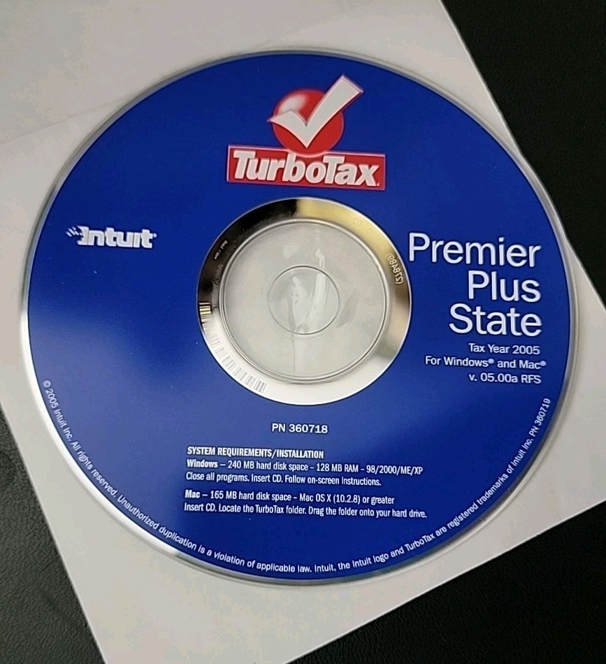 2005 Turbotax CDSoftware Premier Plus State CHECK Operating System Compatibility