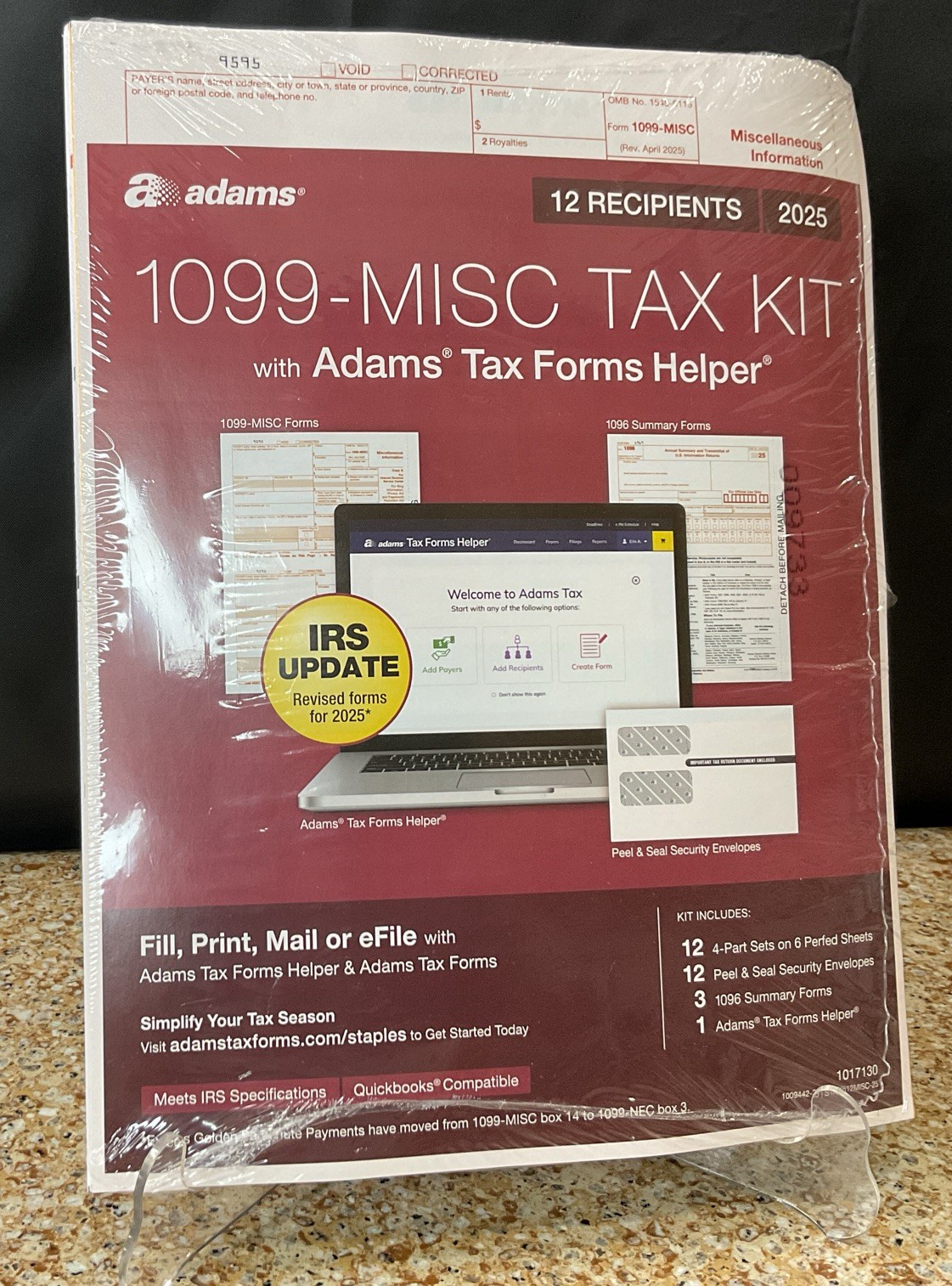 2025 Adams 1099-MISC TAX KIT Forms 4-Part 12 Recipients+Envelopes
